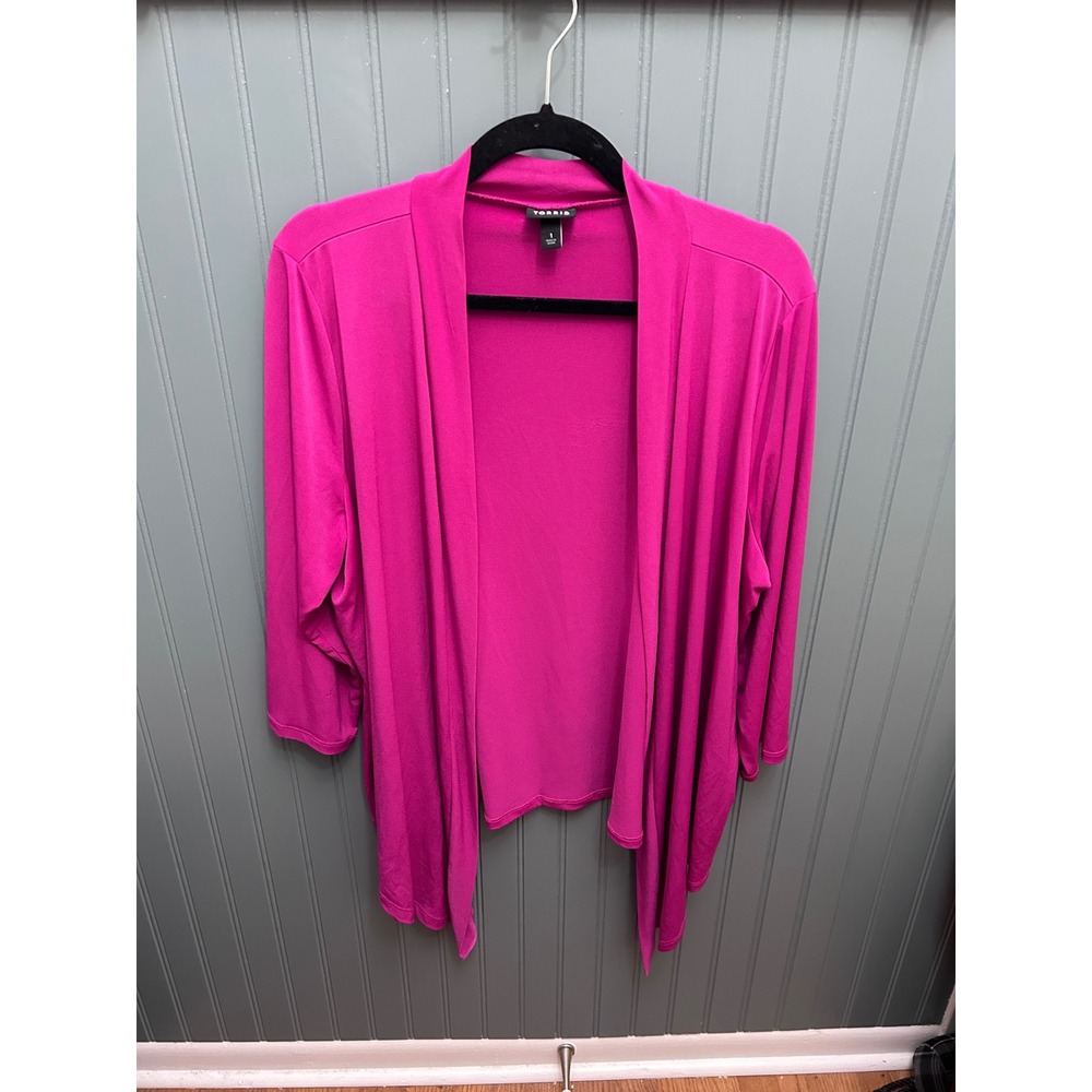 Torrid Magenta Pink Open Front Draped Cardigan 3/4 Sleeve Plus Size 1 XL